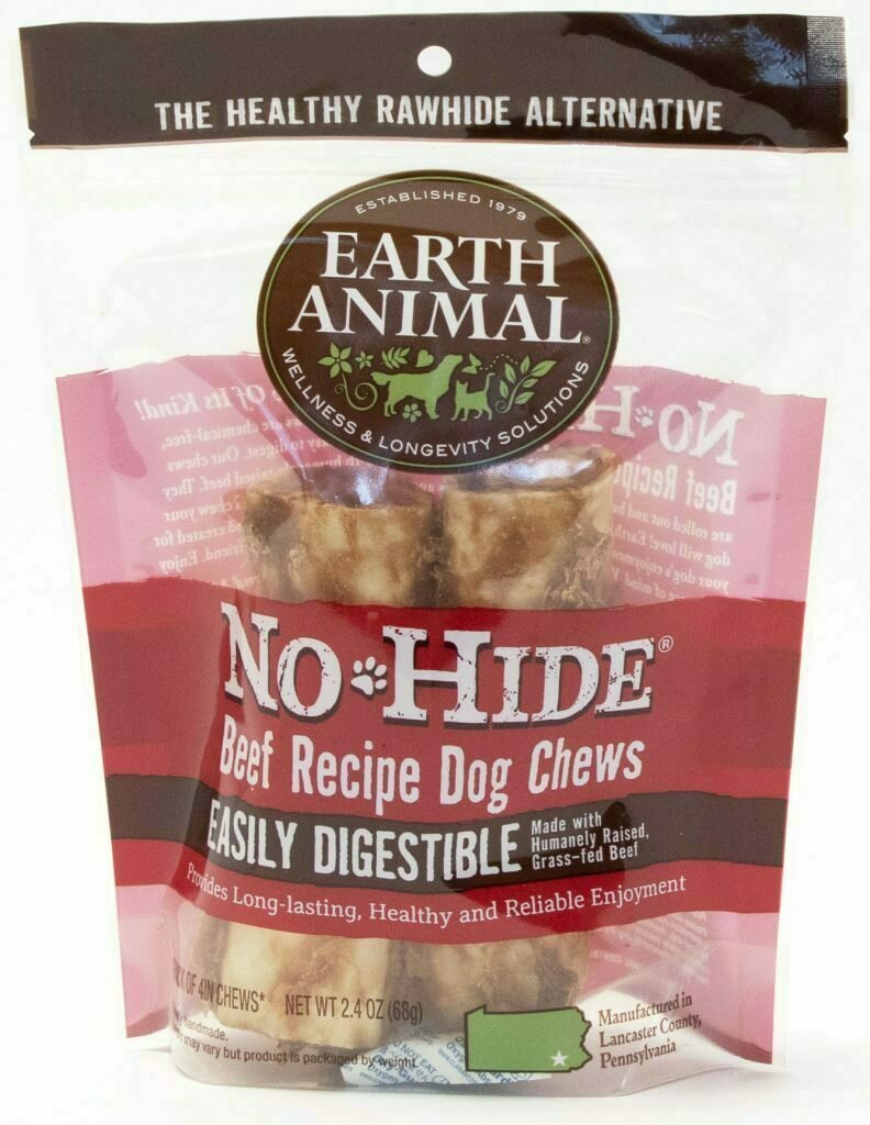 Earth Animal No-Hide Beef Chew Dog Treat - 4&quot; 2-pack