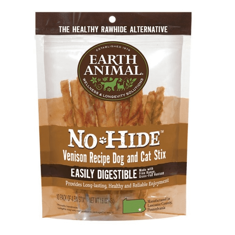 Earth Animal No-Hide Venison Stix Chew Dog Treat - 10-pack