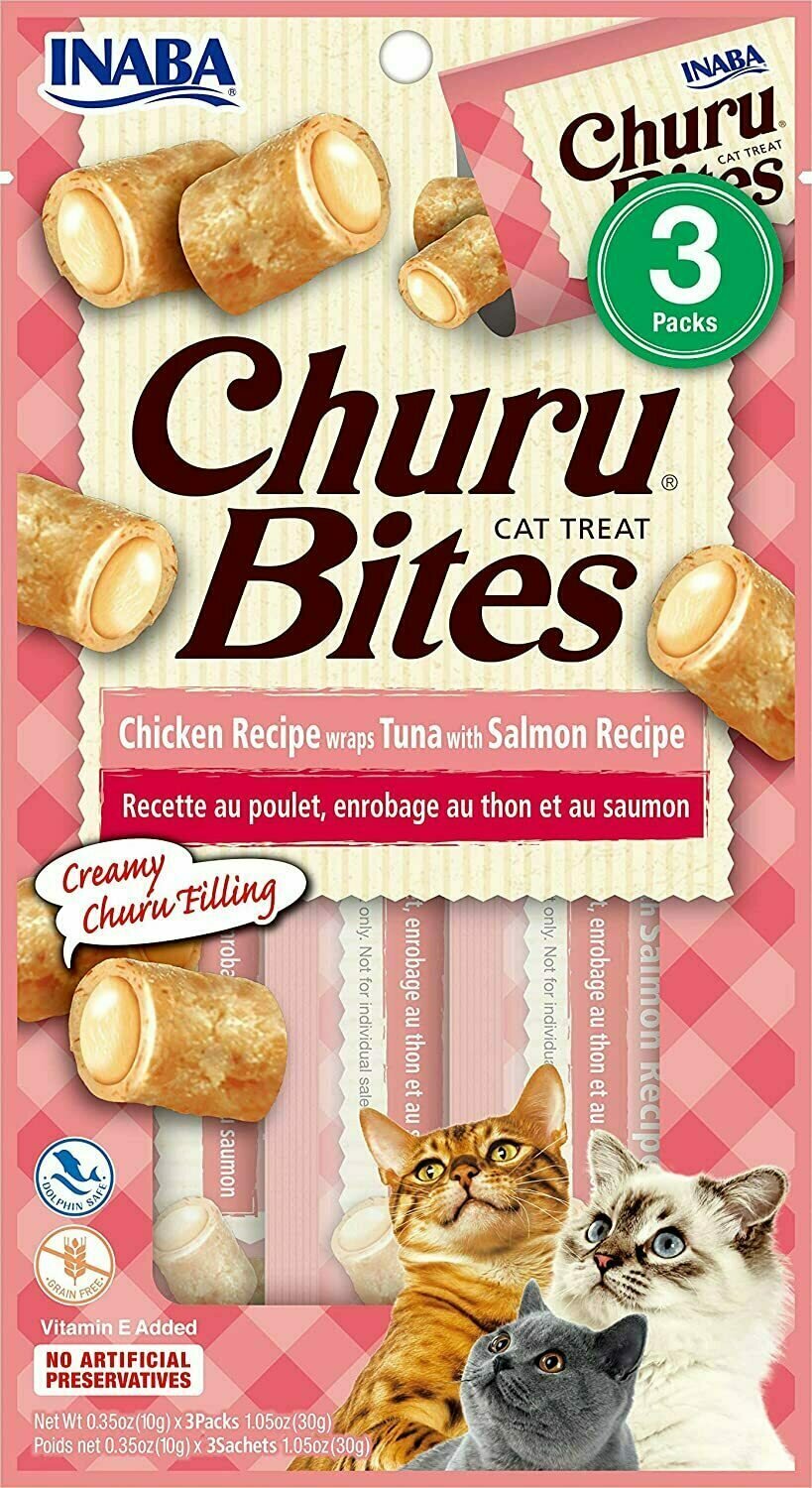 Inaba Churu Bites Chicken Wrapped Tuna &amp; Salmon Grain-Free Cat Treats - 3 Pack