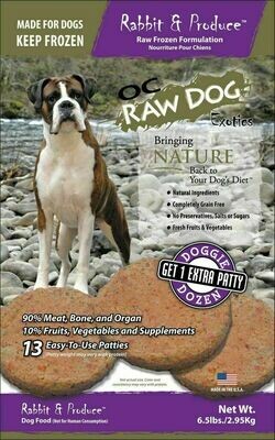 OC Raw Dog Rabbit &amp; Produce Patties Raw Frozen Dog Food - 6.5 Pounds
