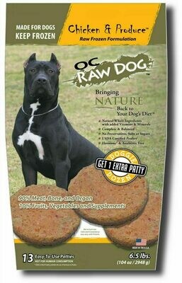 OC RAW CHICKEN &amp; PRODUCE PATTY FROZEN DOG FOOD 6.5 Pounds