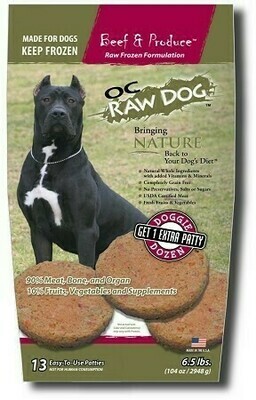 OC RAW BEEF &amp; PRODUCE PATTIES Dog food 6.5 Pounds