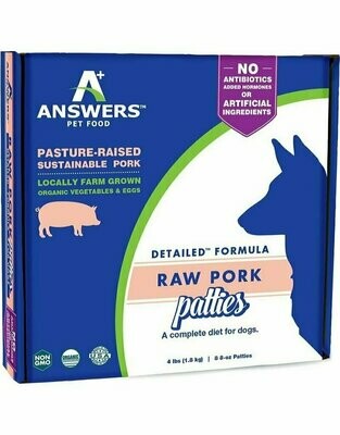 Answers Pet Food Detailed Pork Patties Raw Dog Food 4 Pounds