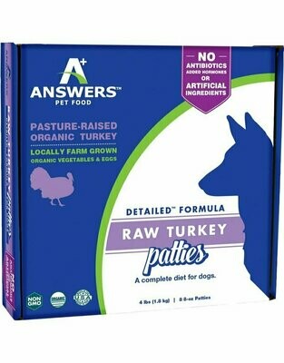 Answers Pet Food Detailed Turkey Patties Raw Dog Food 4 Pounds