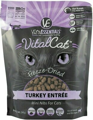 Vital Essentials Vital Cat Turkey Mini Nibs Entree Freeze-Dried Cat Food - 12 oz. Bag