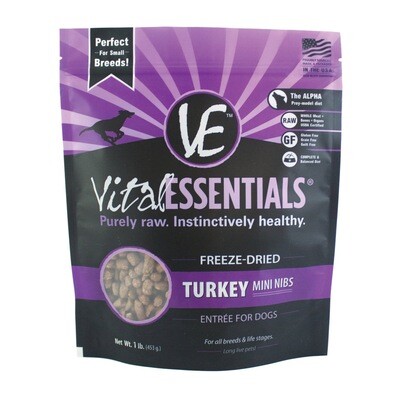 Vital Essentials Turkey Mini Nibs Freeze-Dried Grain Free Dog Food 1 Pound