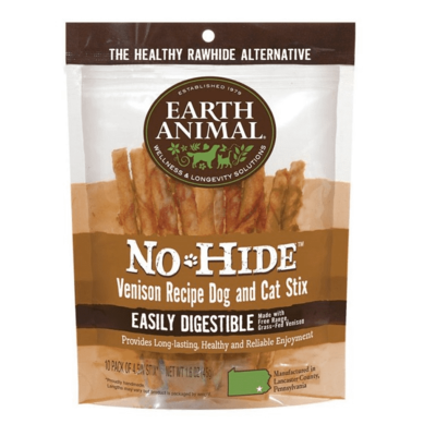 Earth Animal No-Hide Venison Stix Chew Dog Treat - 10-pack
