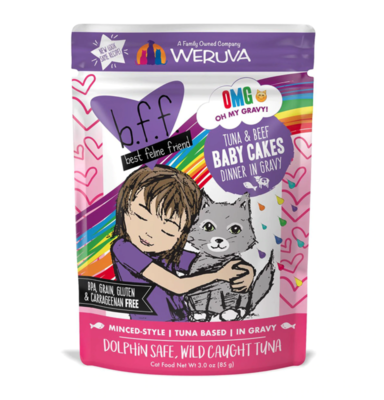 Weruva Best Feline Friend - B.F.F. Oh My Gravy! Baby Cakes Tuna &amp; Beef Dinner in Gravy Grain-Free Wet Cat Food - 3 oz. Pouch