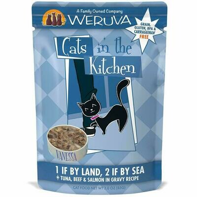 Weruva Cats in the Kitchen 1 If By Land, 2 If By Sea Tuna, Beef &amp; Salmon in Gravy Recipe Grain-Free Wet Cat Food - 3 oz. Pouch