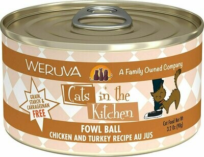 Weruva Cats in the Kitchen Fowl Ball Chicken &amp; Turkey Au Jus Grain-Free Wet Cat Food - 3.2 oz.
