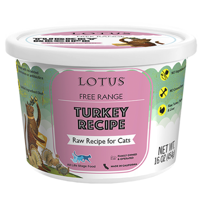 Lotus Free-Range Turkey Recipe Raw Cat Food - 16 oz.