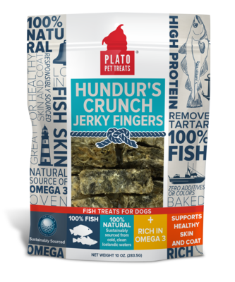 Plato Hundur&#39;s Crunch Fish Jerky Fingers Dog Treats - 10 oz. Bag