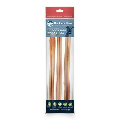 Barkworthies Odor-Free Select Bully Sticks Dog Treats - 12&quot; - Pack of 3