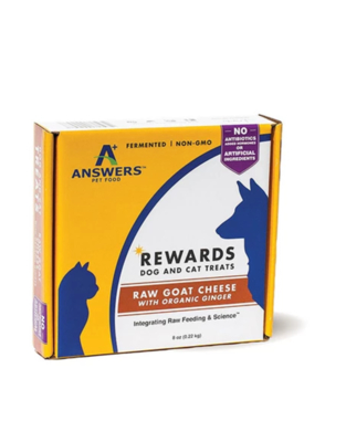 Answers Pet Food Rewards RAW Goat Cheese with Organic Ginger Dog and Cat Treats 8 oz