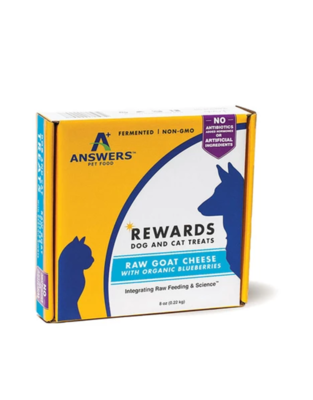 Answers Pet Food Rewards RAW Goat Cheese with Organic Blueberries Dog and Cat Treats 8 oz