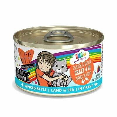 Weruva Best Feline Friend - B.F.F. Oh My Gravy! Crazy 4 U! Chicken &amp; Salmon Dinner in Gravy Grain-Free Wet Cat Food - 2.8 oz.