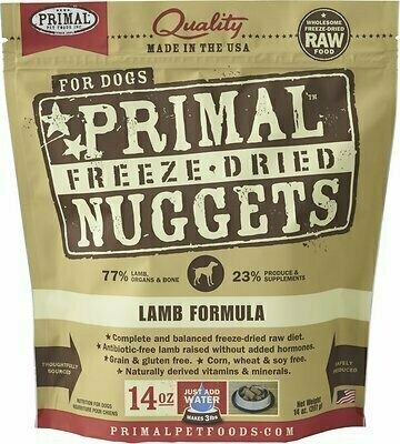 Primal Lamb Formula Nuggets Grain-Free Raw Freeze-Dried Dog Food - 14 oz. bag