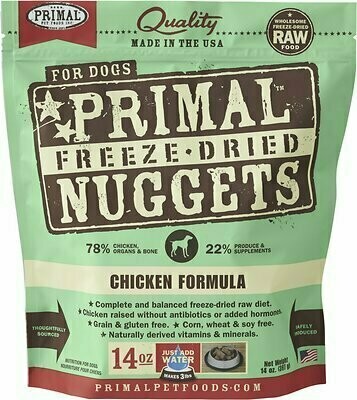 Primal Chicken Formula Nuggets Grain-Free Raw Freeze-Dried Dog Food - 14 oz. Bag