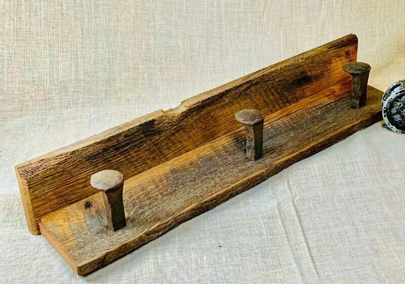 Authentic 100 Year Old Red Oak Barnwood & Railroad Spike Coat Rack