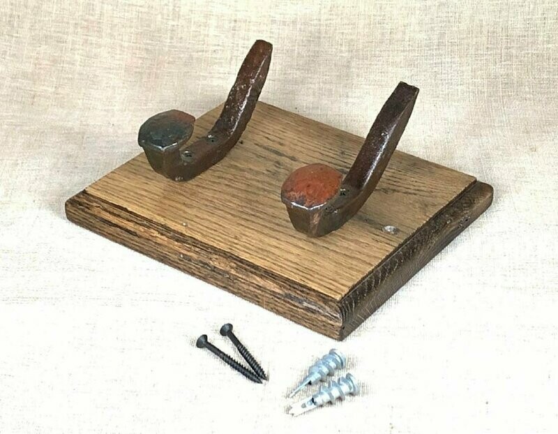 Authentic 100 Year Old Red Oak Barnwood & Railroad Spike Coat Rack