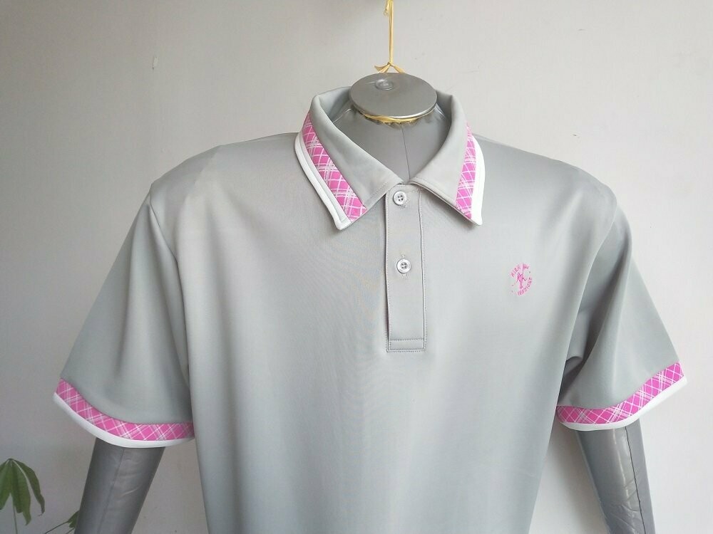 Gray/Pink Plaid Polo