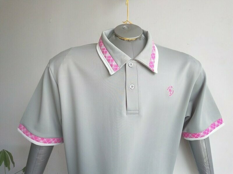 Gray/Pink Plaid Polo
