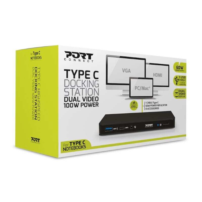Port USB Type-C to 3 x USB3.0 SS,1 x Type-C 60W PD,1 x DP,1 x HDMI 2.0,1 x RJ45 Gb,3.5mm Aux - Black