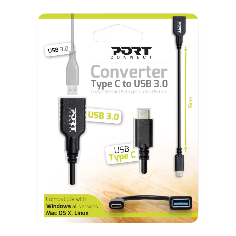 Port USB Type-C to USB3.0 5Gbps 15cm Adapter - Black