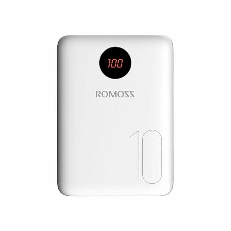 Romoss OM10 10 000mAh Input: Type C,Lightning,Micro USB,Output: Dual USB Power Bank - White