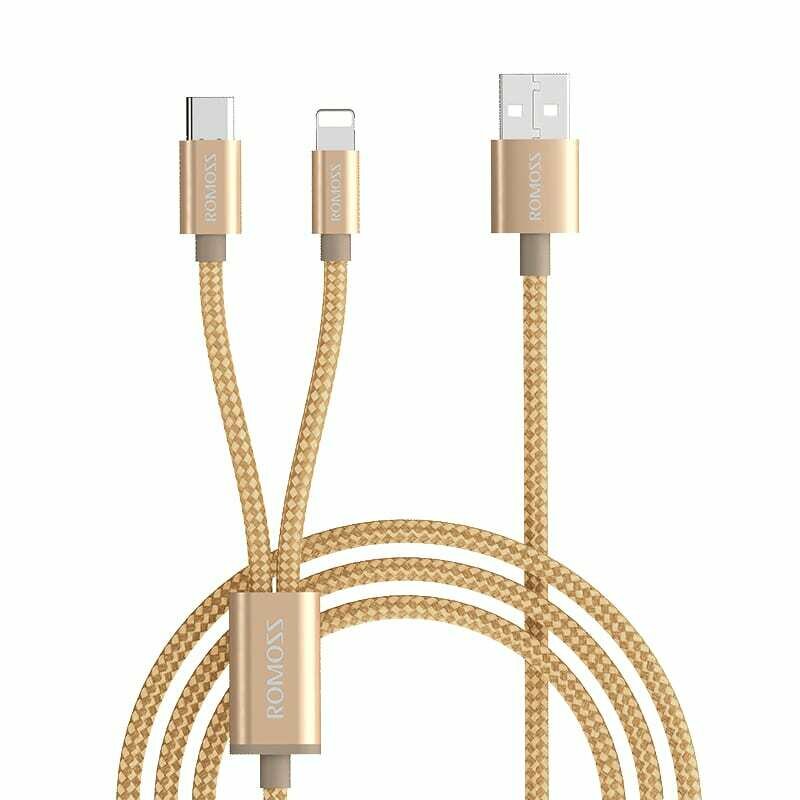 Romoss 2in1 USB to Lightning,Type C 1.5m Cable Gold