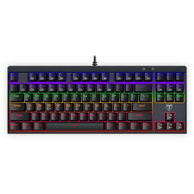 T-Dagger Corvette Rainbow Colour Lighting,150cm Cable,10-Keyless Short Body Design,Blue Switch,Mechanical Gaming Keyboard - Black