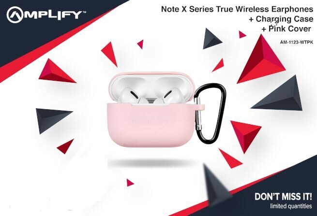 Amplify NoteX True Wireless Earphones + Charging Case + Pink Cover