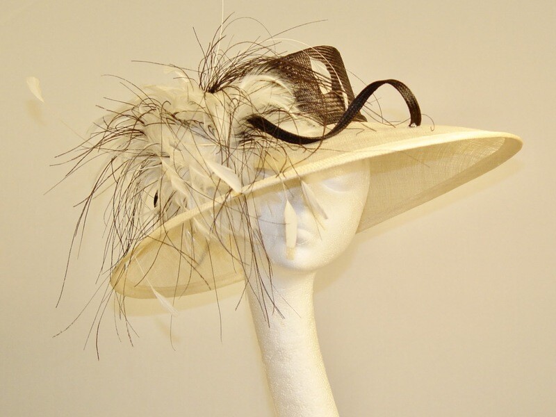 Chocolate brown and cream hat.