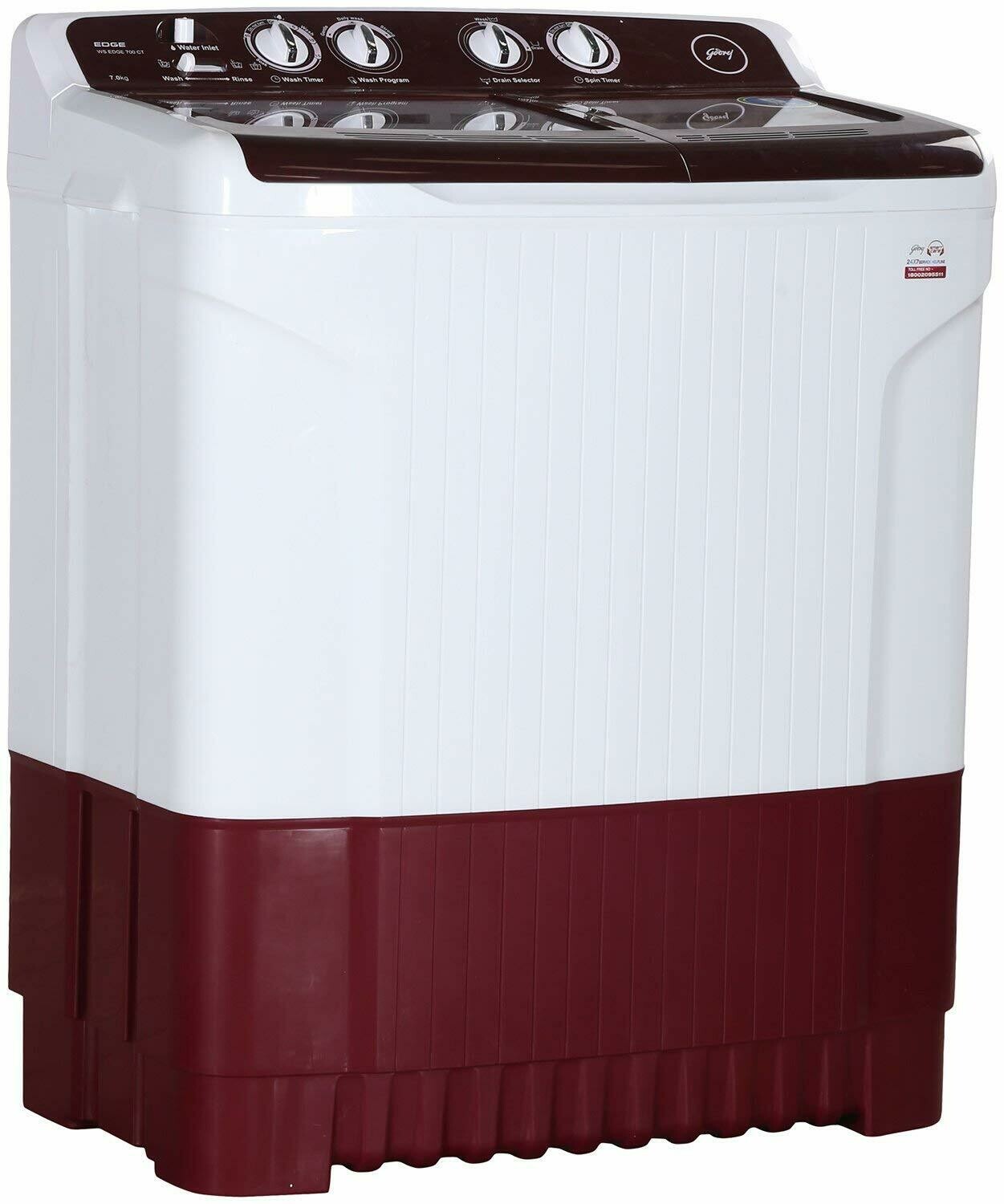 Godrej WS Edge 680 CT Semi-automatic Washing Machine (6.8 Kg, Wine red)