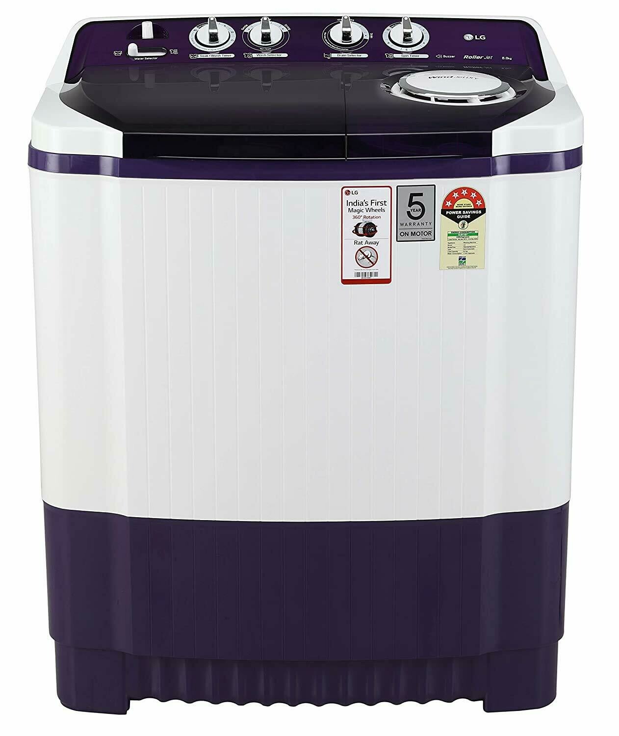 LG 8 Kg 5 Star Semi-Automatic Top Loading Washing Machine (P8035SPMZ)