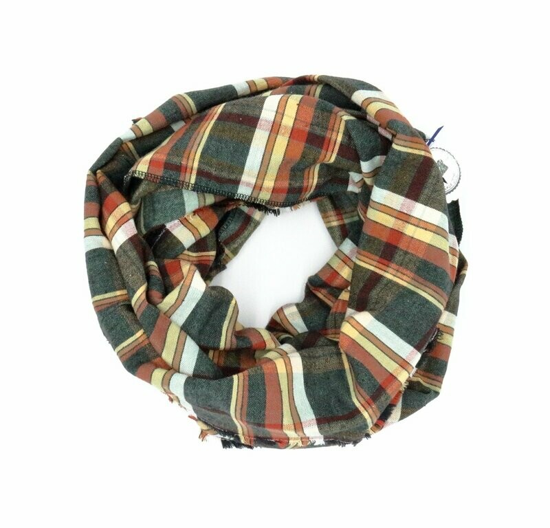 Cotton Flannel Loop Scarf Green Brown Checkered Cotton Flannel Loop Scarf Green Brown Checkered