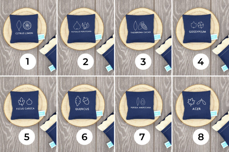 Hand Warmer / Cold Pad with botanical motif darkblue Hand Warmer / Cold Pad with botanical motif darkblue "Lemon / Physalis / Cocoa / Cotton / Fig / Oak / Avocado / Maple"