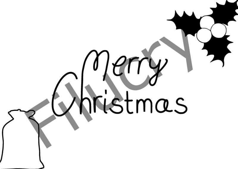 Merry Christmas Mistelzweig und Nikolaussack Umriss Banner Schwarz Weiß, Digitaler Download, SVG / JPG / PNG / PDF