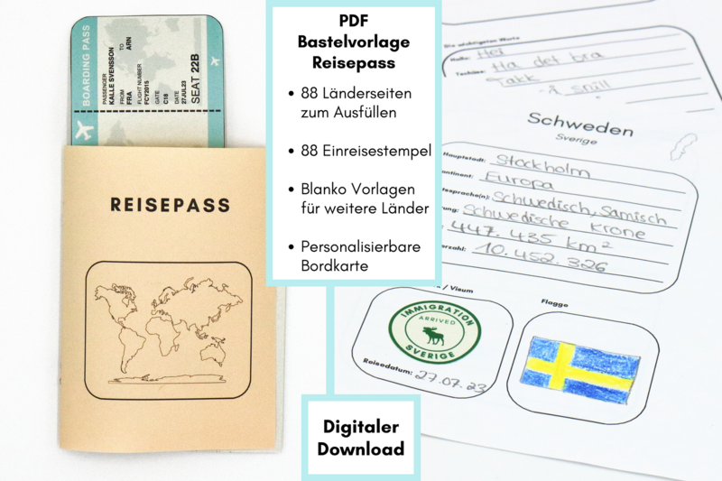 PDF Download Passport Craft Template incl. 88 Country Templates, 88 Entry Stamps, Personalisable Boarding Pass + Craft Instructions PDF Download Passport Craft Template incl. 88 Country Templates, 88 Entry Stamps, Personalisable Boarding Pass + Craft Instructions
