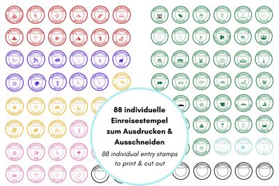 88 individuelle Einreisestempel PDF Vorlage zum Drucken und Ausschneiden