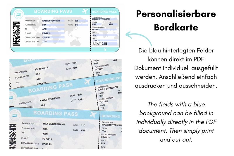 Personalisierbare Bordkarte PDF Vorlage
