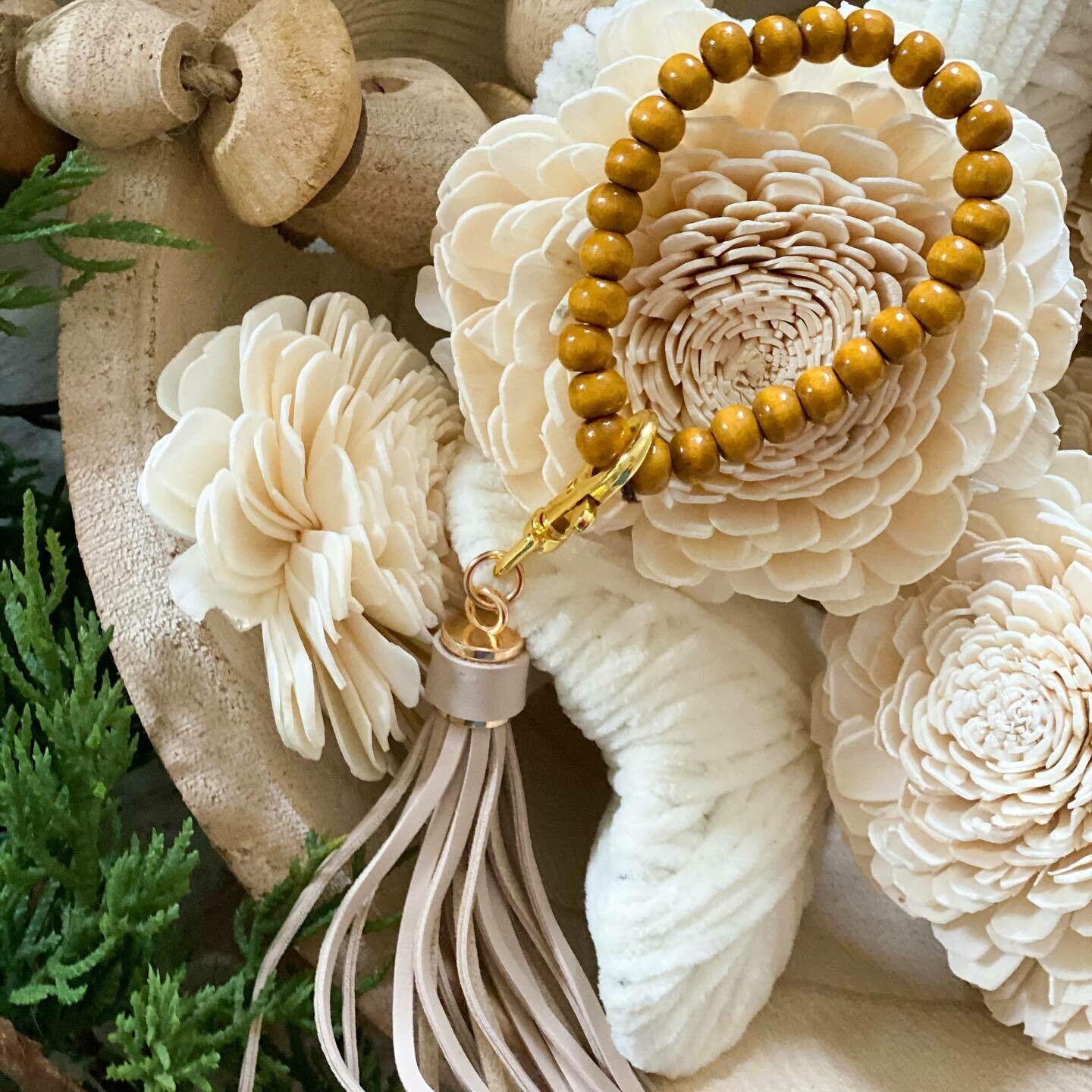 Wood Beaded Keychain