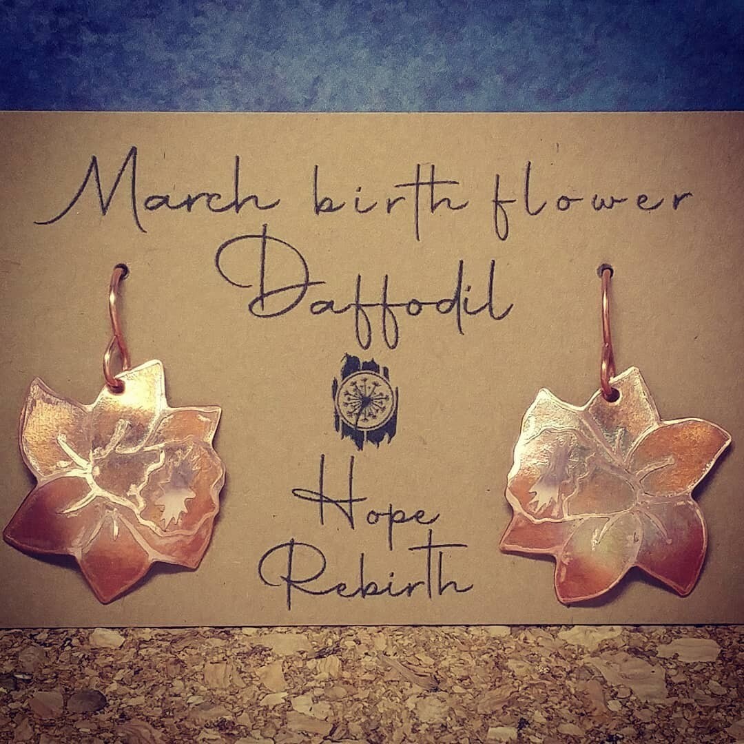 Inspired NL - March Birth Flower (Upcycled copper, electro etched and painted with fire)