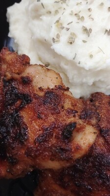 Meal To Go PRE ORDER ONLY - 24 HRS ADVANCE - Two Chicken Thighs, Mashed Potato & Cooked Veggies