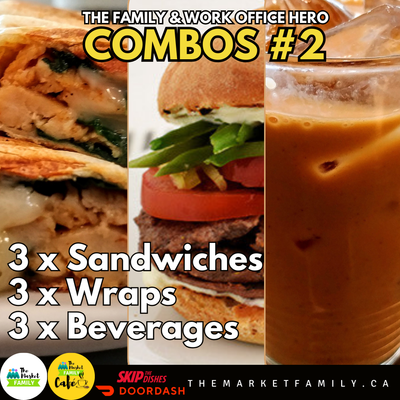 FAMILY OR WORK OFFICE HERO - COMBO#2:                              3X Sandwiches + 3X Wraps + 3X Beverages