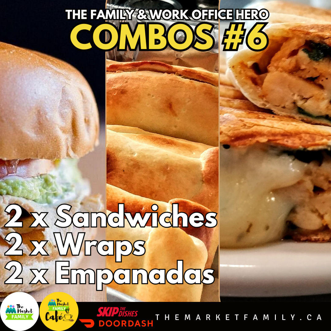 FAMILY OR WORK OFFICE HERO - COMBO#6:                              2X Wraps + 2X Empanadas + 2X Sandwiches