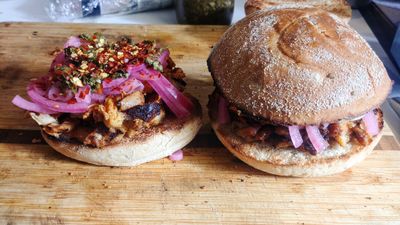 Carlitos&#39;s Chicken Sandwich - Chicken, Pickled Onions, Chimichurri Salsa &amp; Mayo