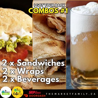 I GOT YOUR BACK COMBO #1: 2X Sandwiches + 2X Wraps + 2X Beverages I GOT YOUR BACK COMBO #1: 2X Sandwiches + 2X Wraps + 2X Beverages