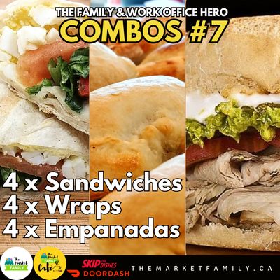 FAMILY OR WORK OFFICE HERO - COMBO#7: 4X Wraps + 4X Empanadas + 4X Sandwiches FAMILY OR WORK OFFICE HERO - COMBO#7: 4X Wraps + 4X Empanadas + 4X Sandwiches