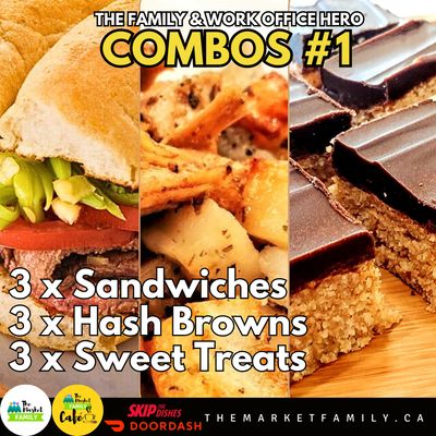 FAMILY OR WORK OFFICE HERO - COMBO#1:  3X Sandwiches + 3X Hash Browns + 3X Sweet Treats